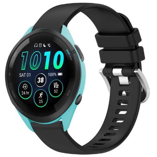 Garmin Forerunner 265S Black Silicone Watch Band with Silver Buckle - 1