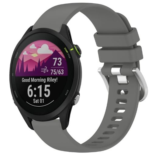 Garmin Forerunner 255S Music/255S Gray Silicone Watch Band Silver Buckle - 1
