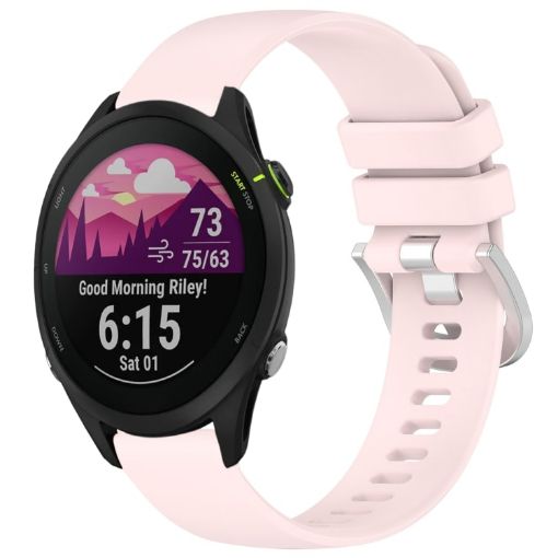 Garmin Forerunner 255S Music/255S Pink Silicone Watch Band Silver Buckle - 1