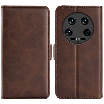 Xiaomi 14 Ultra Brown Leather Flip Case with Dual-Side Magnetic Buckle - 1