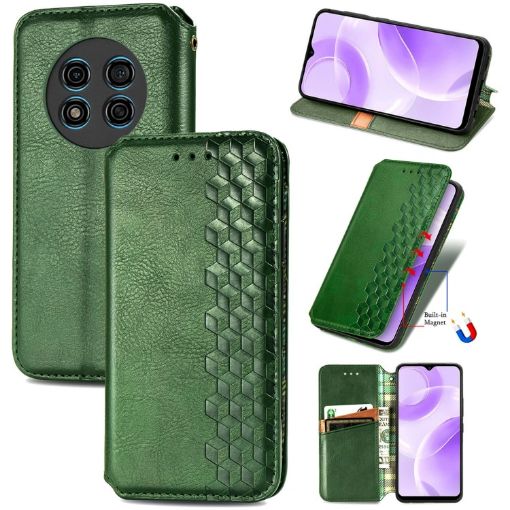 Ulefone Note 15 Green Magnetic Leather Phone Case - Cubic Grid Design - 1