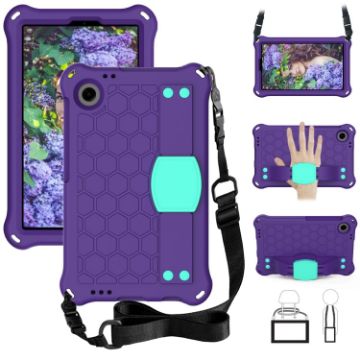 Alcatel Joy Tab2/3T 8.0 Honeycomb EVA Hybrid Tablet Case Strap Purple Aqua - 1