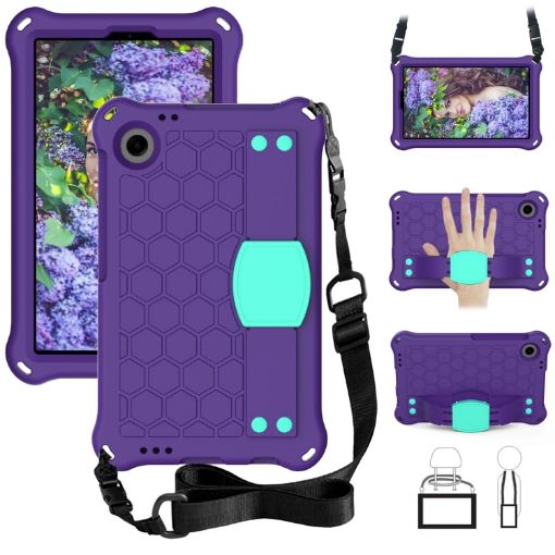 Alcatel Joy Tab2/3T 8.0 Honeycomb EVA Hybrid Tablet Case Strap Purple Aqua - 1