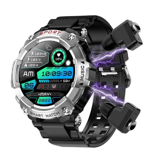 T96 Silver Smart Watch with 1.52" AMOLED Screen & Bluetooth Earphones - 1