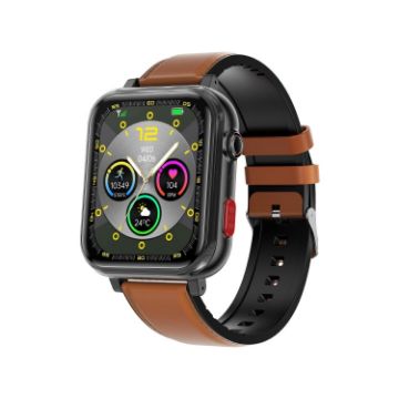 G18 1.83" Smart Watch Leather Strap, Blood Sugar/Uric Acid Support (Brown) - 1