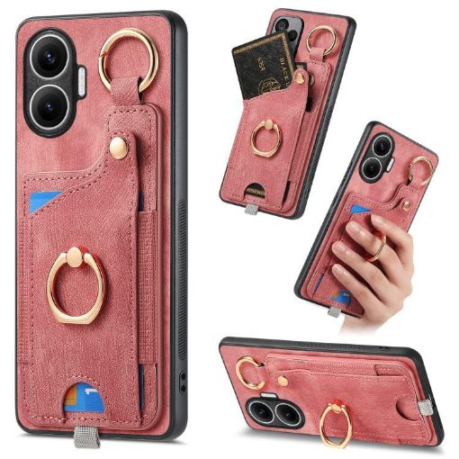 Redmi Turbo 4 Pro Pink Retro Skin-feel Phone Case with Ring Card Bag - 1