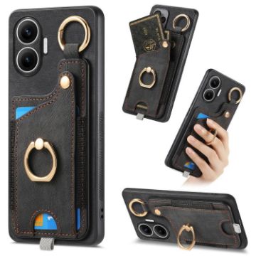 Redmi Turbo 4 Pro Retro Skin-feel Phone Case with Ring Card Bag (Black) - 1