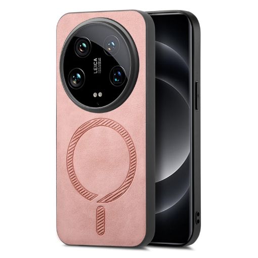 Xiaomi 14 Ultra Pink Retro Magsafe PU Back Cover Phone Case - 1