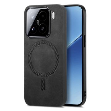 Xiaomi 15 Black Retro Magsafe PU Back Cover Phone Case - 1