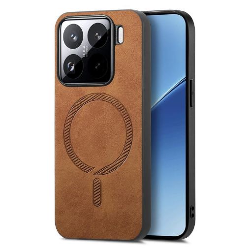 Xiaomi 15 Pro Brown Retro Magsafe PU Back Cover Phone Case - 1