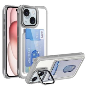 iPhone 15 Card Holder Case - White Acrylic Hybrid TPU Cover - 1