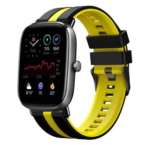 Amazfit GTS 4 Mini 20mm Black+Yellow Sports Silicone Watch Band - 1