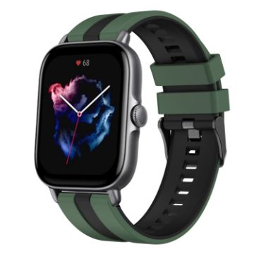 Amazfit GTS 3 20mm Two-Color Silicone Watch Band Olive Green+Black - 1