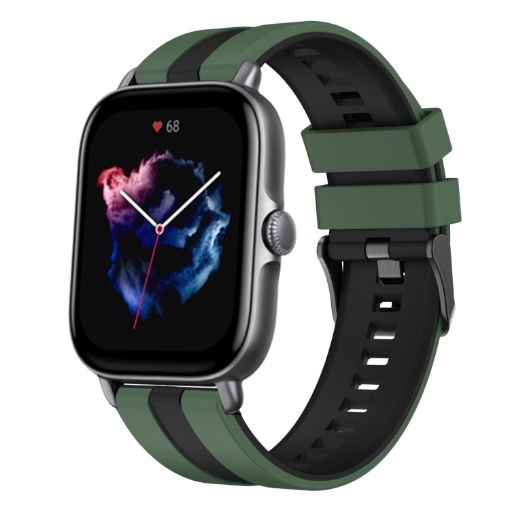 Amazfit GTS 3 20mm Two-Color Silicone Watch Band Olive Green+Black - 1