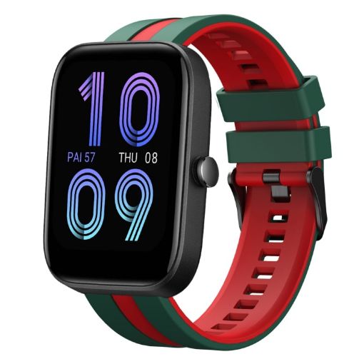 Amazfit Bip3 Pro 20mm Green+Red Two-Color Sports Silicone Watch Band - 1
