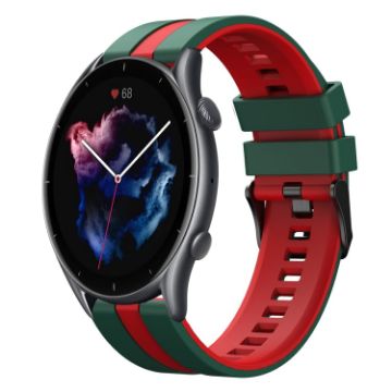 Amazfit 3 22mm Green+Red Two-Color Sports Silicone Watch Band - 1