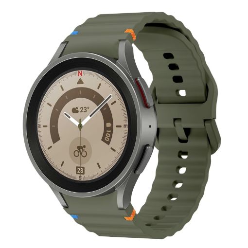Samsung Galaxy Watch 5 Pro Army Green Wave Pattern Silicone Band - 1
