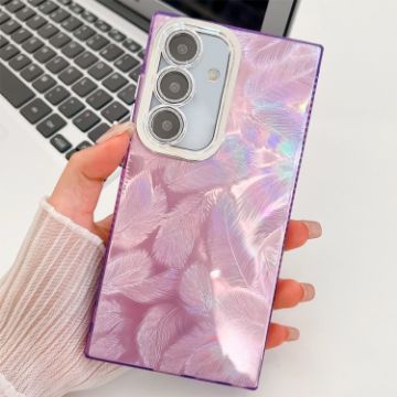 Samsung Galaxy S24 FE 5G Glitter TPU Case with Lens Film - Purple Feathers - 1