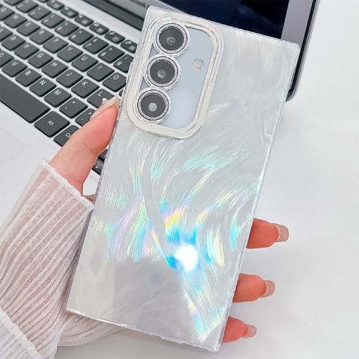 Samsung Galaxy A55 5G Glitter TPU Case with Lens Film - White Feather Yarn - 1