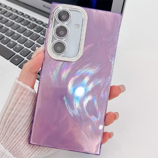 Samsung Galaxy A35 5G Glitter TPU Case with Lens Film - Purple Feather Yarn - 1