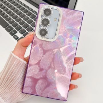 Samsung Galaxy S25+ 5G Glitter TPU Case with Lens Film - Purple Feathers - 1