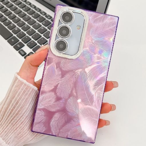 Samsung Galaxy S25+ 5G Glitter TPU Case with Lens Film - Purple Feathers - 1