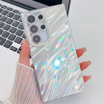 Samsung Galaxy S25 Ultra 5G Glitter TPU Case with Lens Film - White Ripples - 1