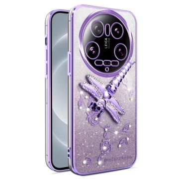 Xiaomi 14 Ultra Purple Glitter Dragonfly Holder Plated Phone Case - 1