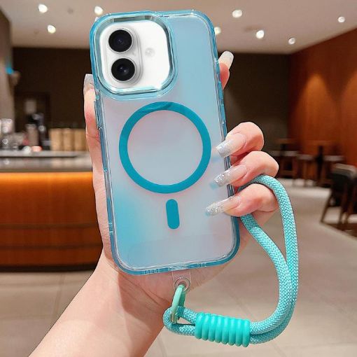 iPhone 17 Blue Magsafe Discoloration Case with Wrist Strap - 1