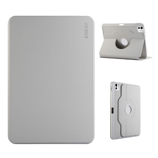 iPad Pro 13 2024 ENKAY 360 Rotation TPU Leather Case with Pen Slot Grey - 1