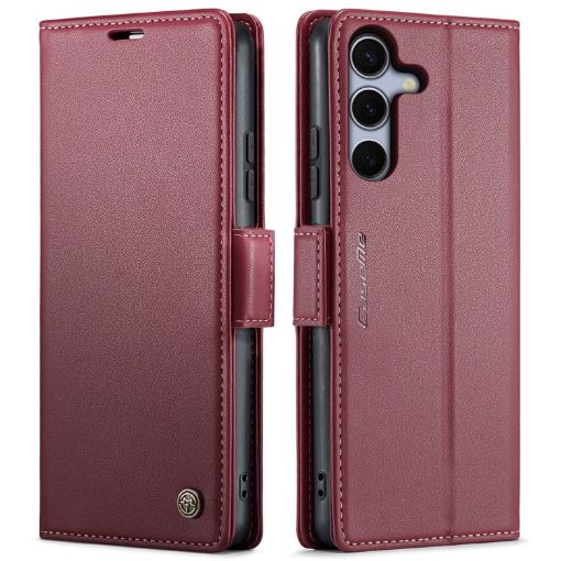Samsung Galaxy S25 5G CaseMe 023 Butterfly Buckle RFID Leather Case Red - 1
