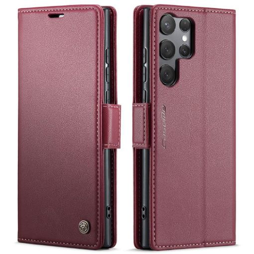 Samsung Galaxy S25 Ultra 5G CaseMe 023 Red Leather RFID Phone Case - 1