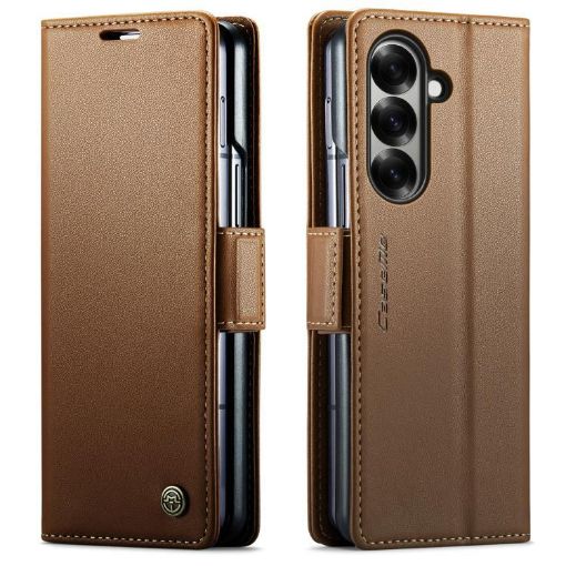 Galaxy Z Fold7 CaseMe 023 Butterfly Buckle RFID Leather Case (Brown) - 1