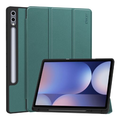 ENKAY Tri-fold TPU Leather Case for Galaxy Tab S10+/S9+/S9 FE+ (Dark Green) - 1