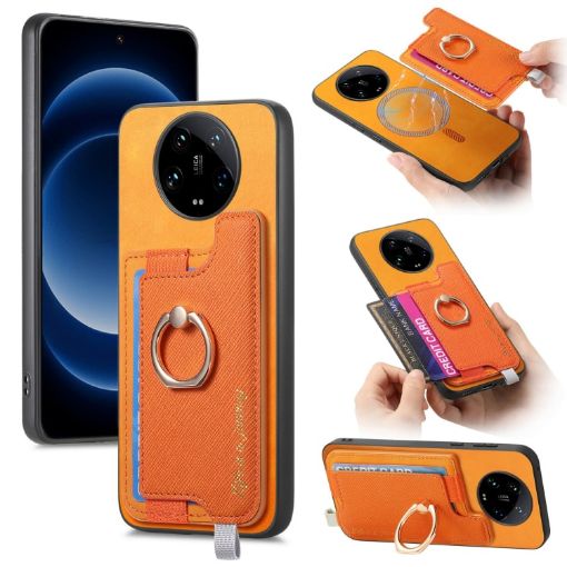 Xiaomi 14 Ultra Yellow Retro Magsafe Leather Card Holder Phone Case - 1