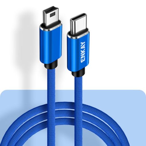 ENKAY ENK-CB169 USB C to Mini USB 2.0 Cable, 1m, Blue Charging Cord - 1