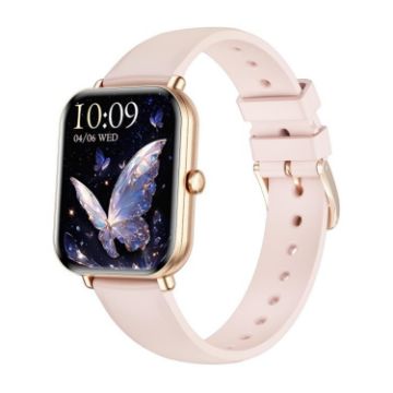 KM66 Smart Watch, 1.75" Color Screen, Bluetooth Call, Gold Silicone Strap - 1