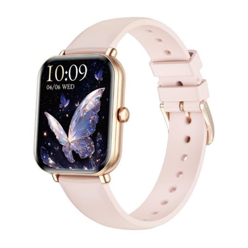 KM66 Smart Watch, 1.75" Color Screen, Bluetooth Call, Gold Silicone Strap - 1