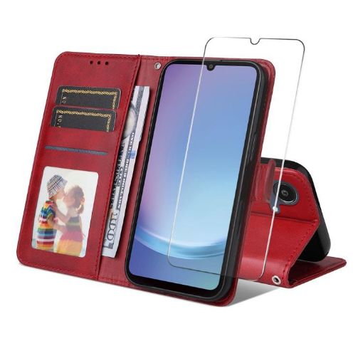 Samsung Galaxy A07 ENKAY Red Leather Wallet Case with Screen Film - 1