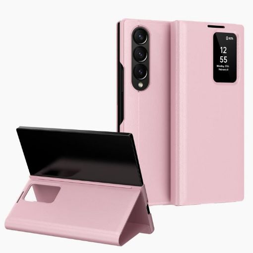 Samsung Galaxy Z Fold3 5G Pink Leather Case with Card Slot & Window - 1