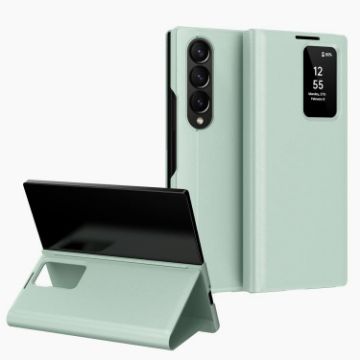 Galaxy Z Fold3 5G Leather Case with Card Slot - Green Smart View Window - 1