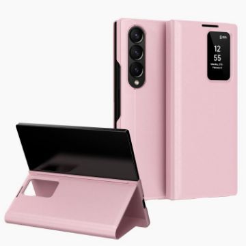 Samsung Galaxy Z Fold4 Pink Leather Case with Card Slot & Smart View - 1