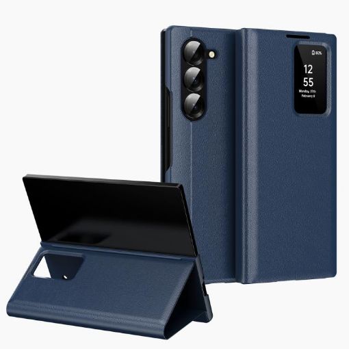 Samsung Galaxy Z Fold5 5G Leather Case with Card Slot - Blue - 1