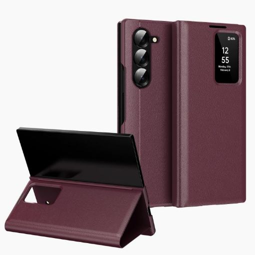 Samsung Galaxy Z Fold6 5G Leather Case with Card Slot - Red - 1