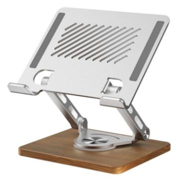 Foldable Rotating Wooden Base Metal Cooling Holder for Tablets & Laptops - 1