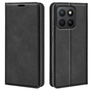 For Honor X8c Retro-skin Magnetic Leather Phone Case - Black - 1