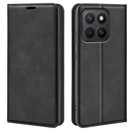 For Honor X8c Retro-skin Magnetic Leather Phone Case - Black - 1