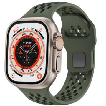 Olive Green Mesh Reverse Buckle Silicone Band for Apple Watch 46/49/45/44mm - 1