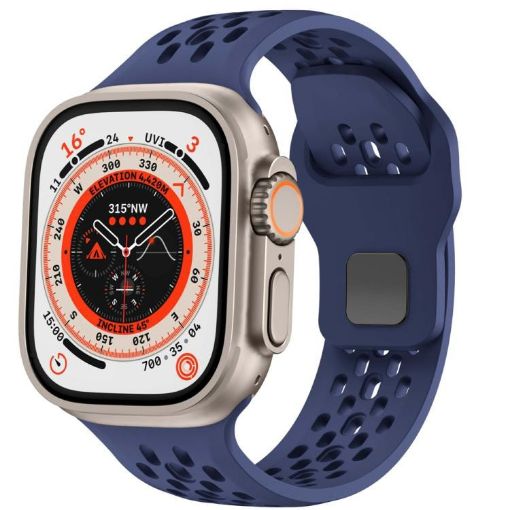 Navy Blue Mesh Reverse Buckle Silicone Band for Apple Watch 46/49/45/44mm - 1