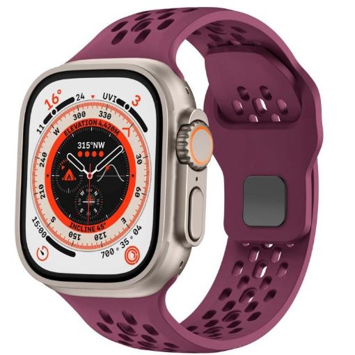 Apple Watch Mesh Reverse Buckle Silicone Band Wine Red 46/49/45/44mm - 1